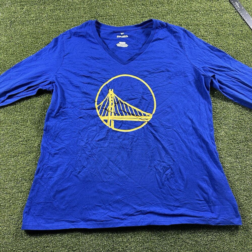 Golden State Warriors Fanatics Women's XL Blue Long Sleeve V-Neck Shirt NWOT
